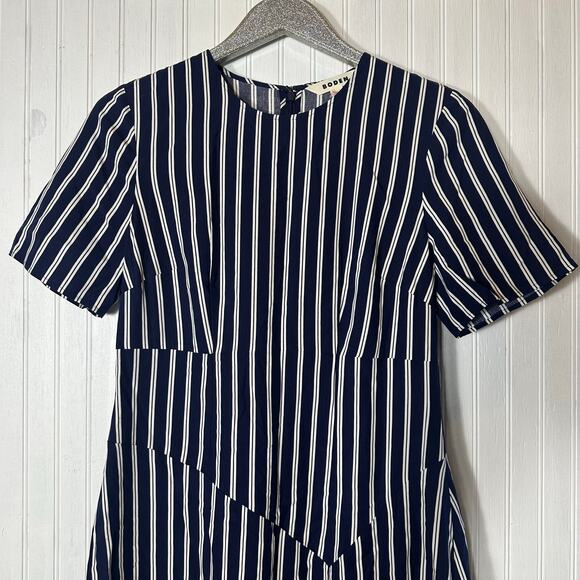 Boden Striped Asymmetric Midi Dress Navy Blue NEW - Picture 2 of 9